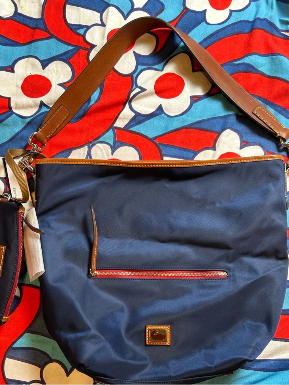 Dooney & Bourke Navy Nylon Shoulder Bag with Tan Trim